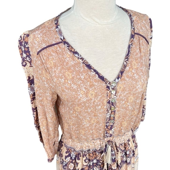 Spell Xanadu Mini Play Dress Gold Dust XS Peacocks Boho Ruffle GUC - Picture 5 of 16